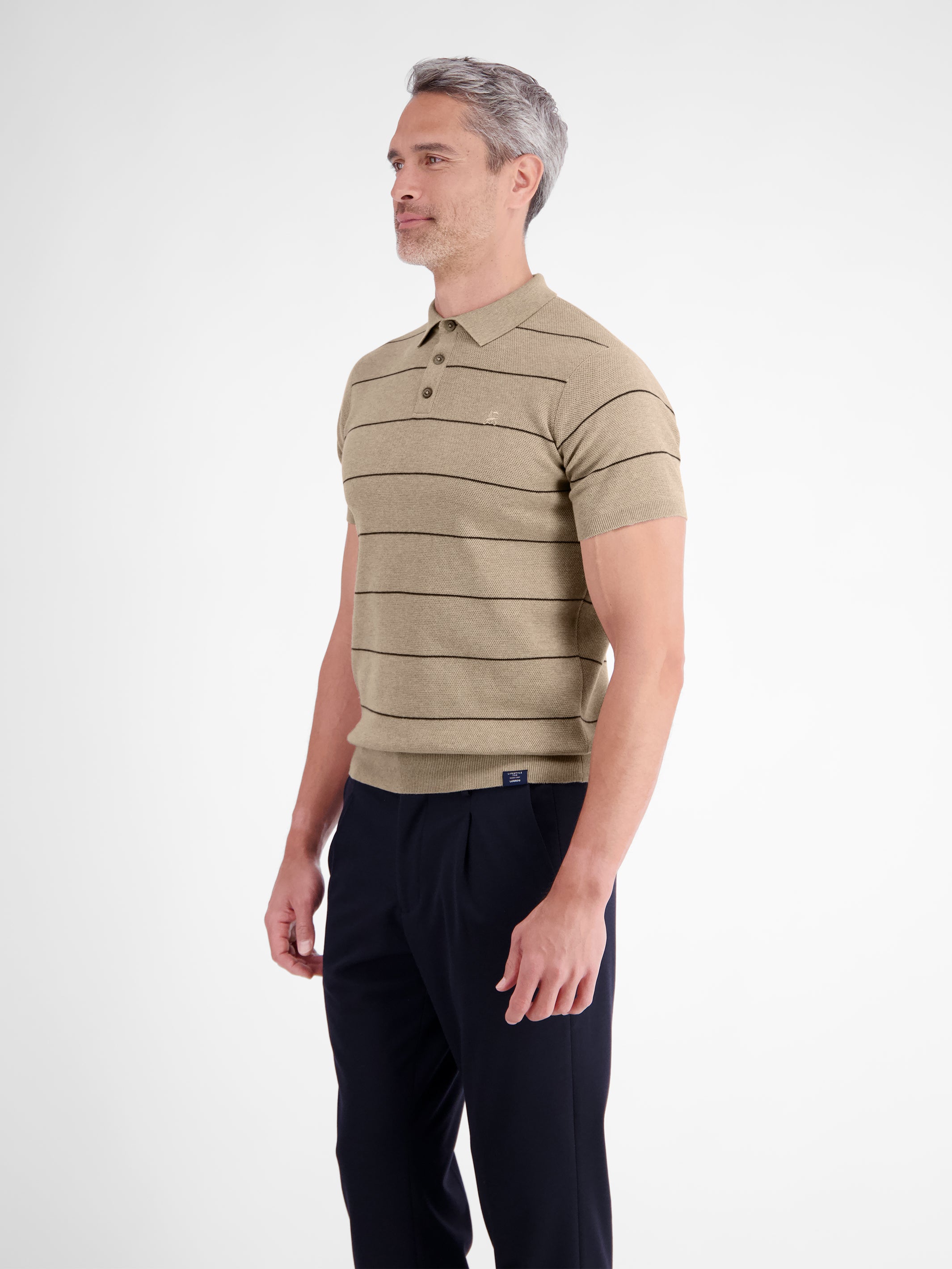 Strick-Polo-Shirt mit Streifenmuster aus reiner Baumwolle