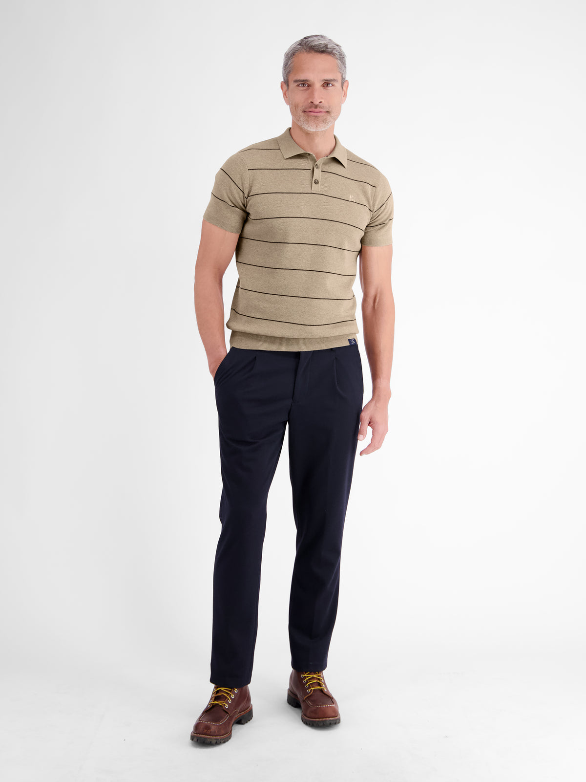Strick-Polo-Shirt mit Streifenmuster aus reiner Baumwolle