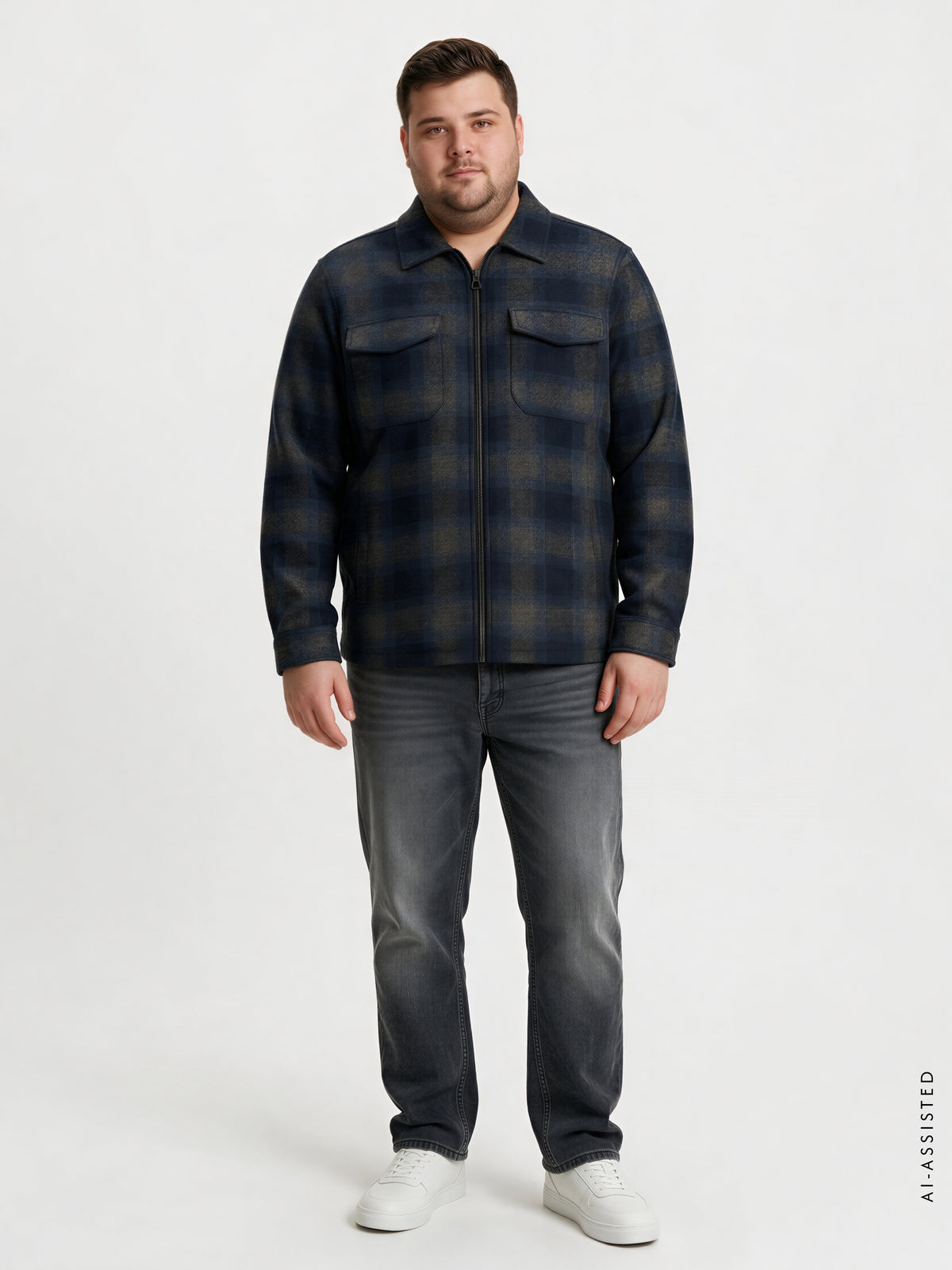 Sporty checked shirt with zipper, plus sizes
