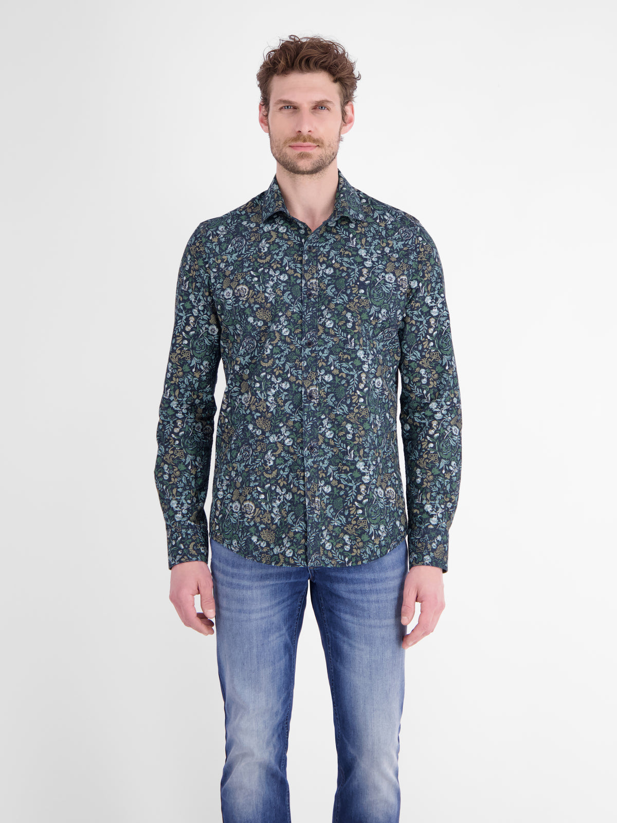 Men's shirt with floral print in a lightweight cotton blend