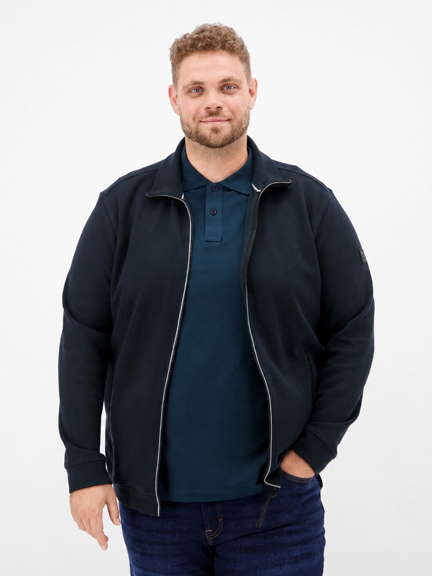 Sporty cotton blend sweatshirt jacket, plus sizes