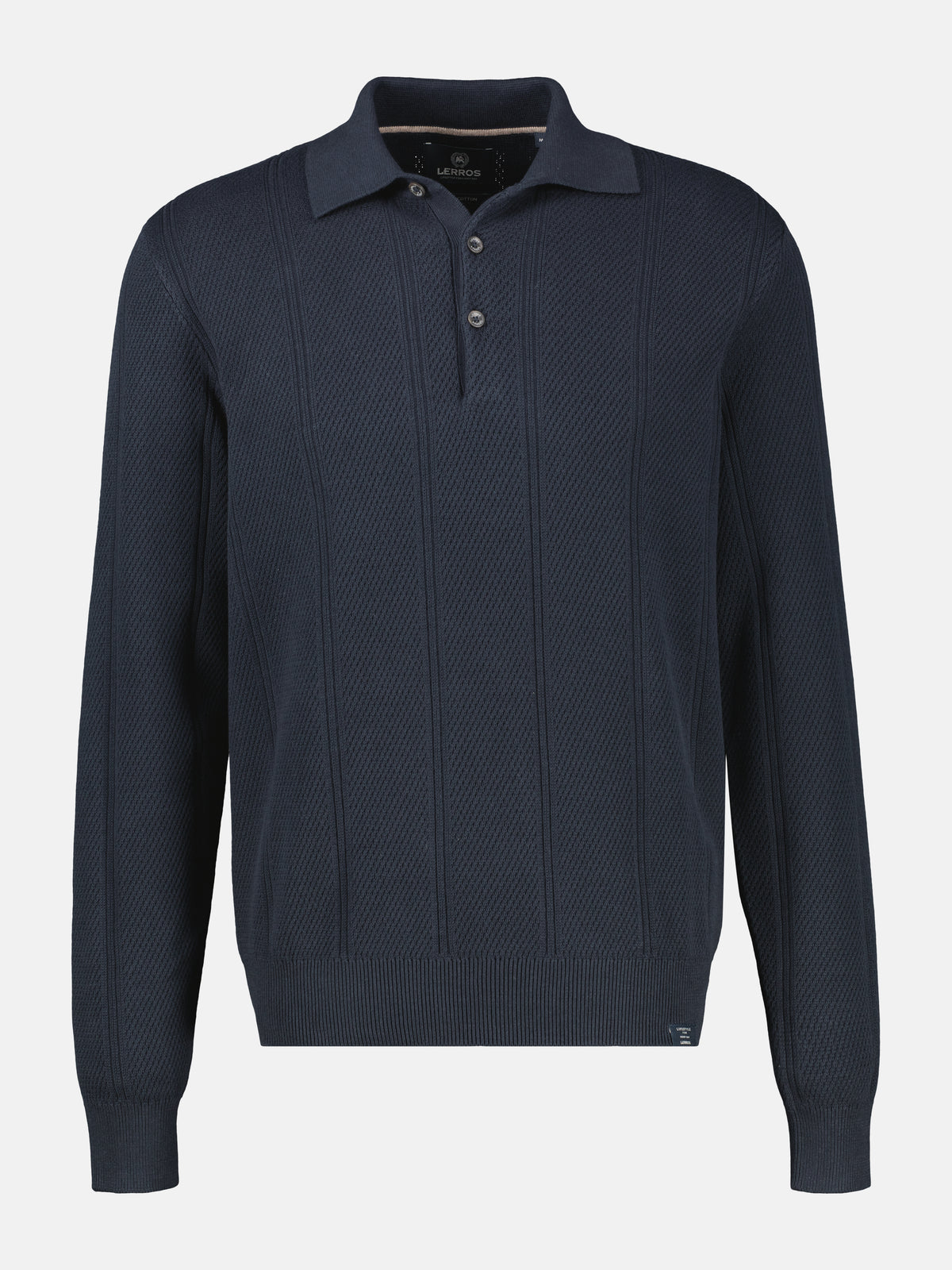 Elegant long-sleeve polo shirt with refined vertical stripes