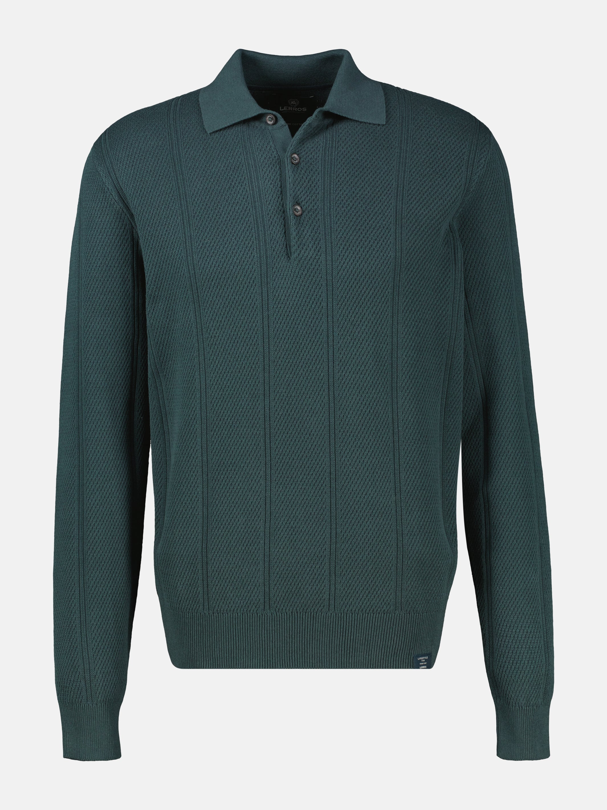 Elegant long-sleeve polo shirt with refined vertical stripes