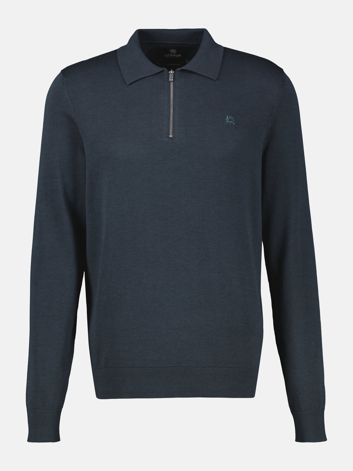 Flexible long-sleeve polo shirt in cotton blend with zip