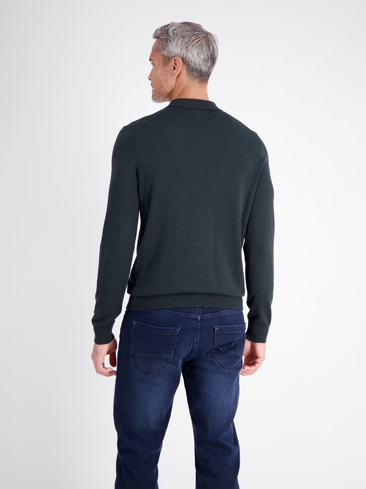 Flexible long-sleeve polo shirt in cotton blend with zip