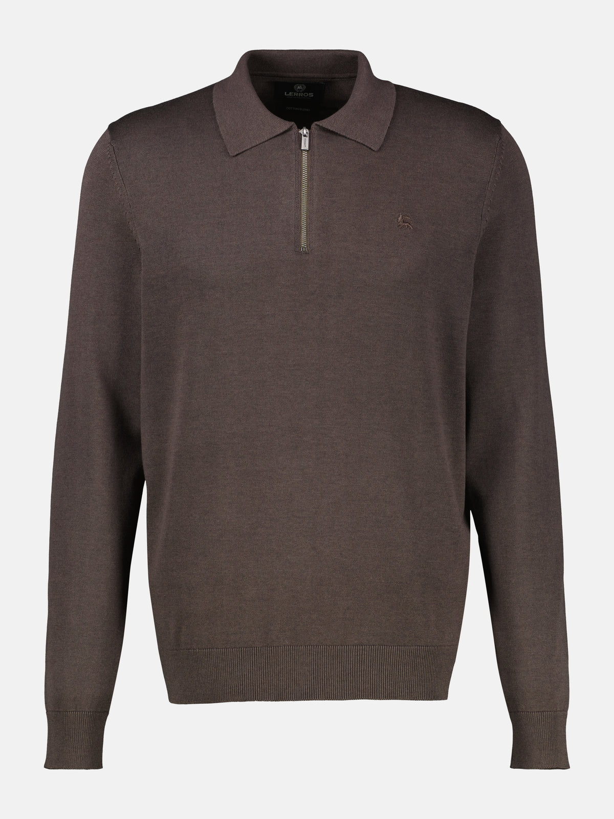Flexible long-sleeve polo shirt in cotton blend with zip