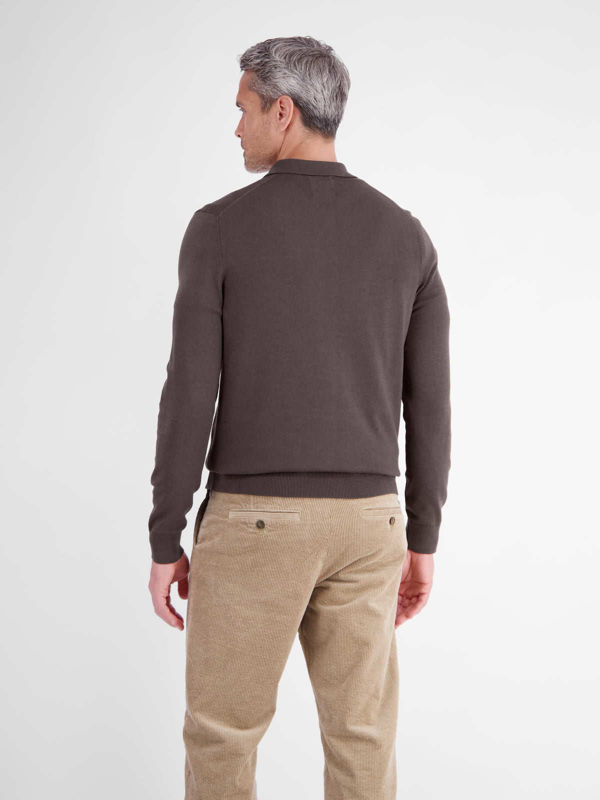 Flexible long-sleeve polo shirt in cotton blend with zip