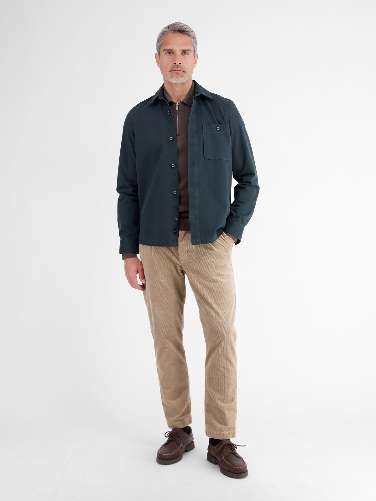 Flexible long-sleeve polo shirt in cotton blend with zip