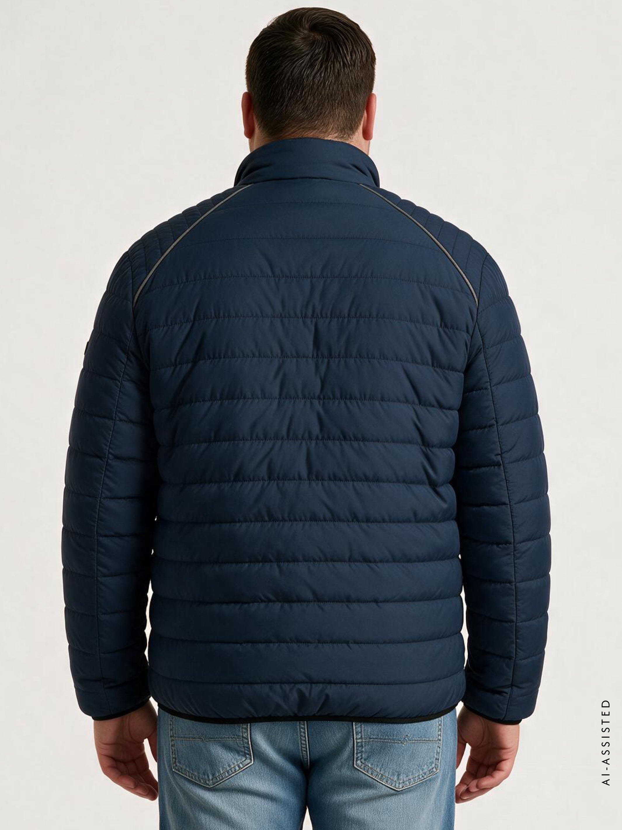 Quilted and padded jacket with a high-fastening collar