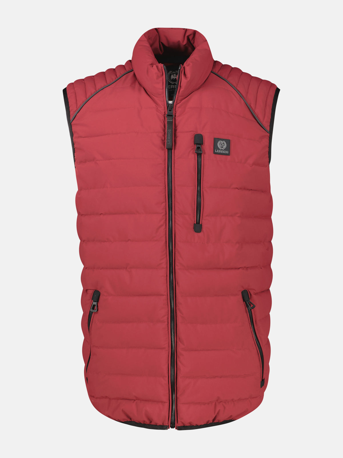 Sportieve doorgestikte bodywarmer met hoge kraag en ritszakken