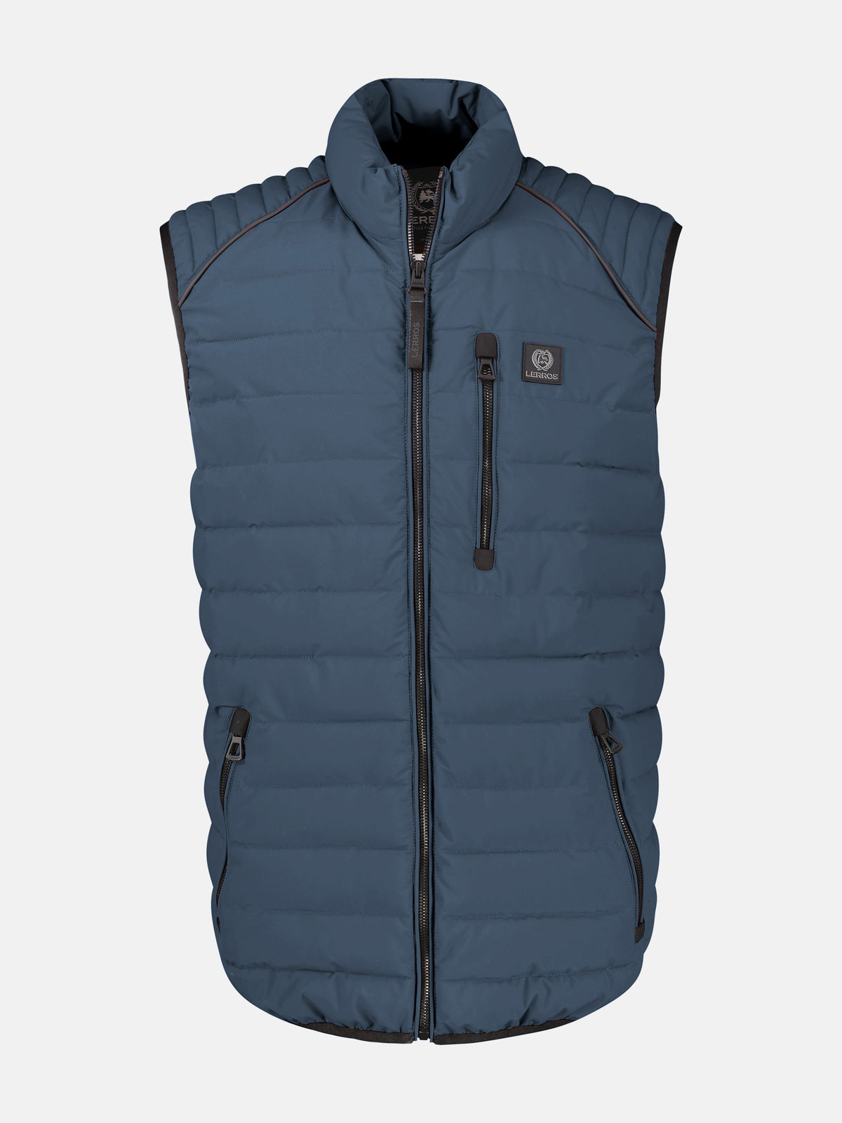 Sportieve doorgestikte bodywarmer met hoge kraag en ritszakken