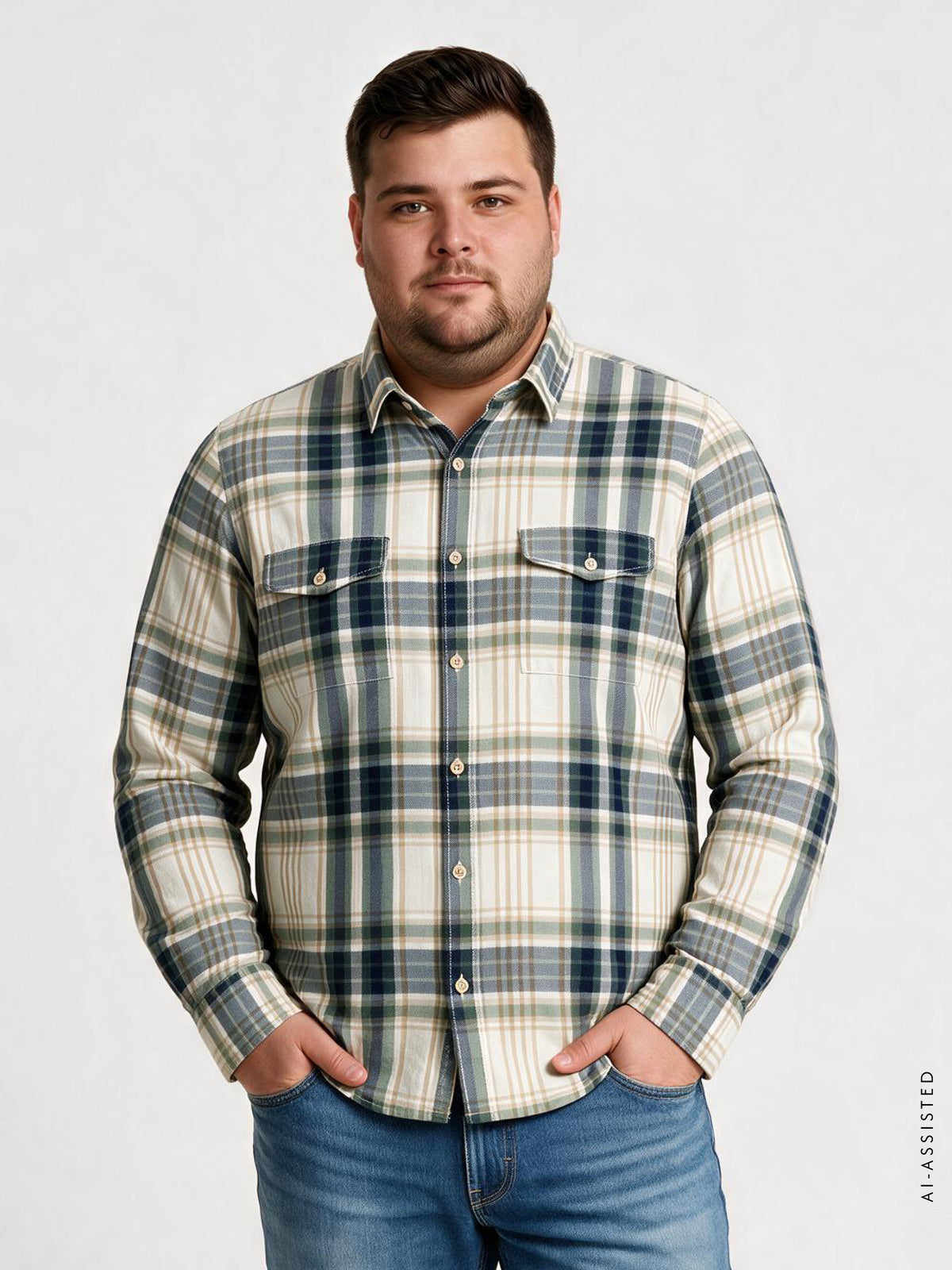 Men's plaid shirt in soft cotton, plus sizes
