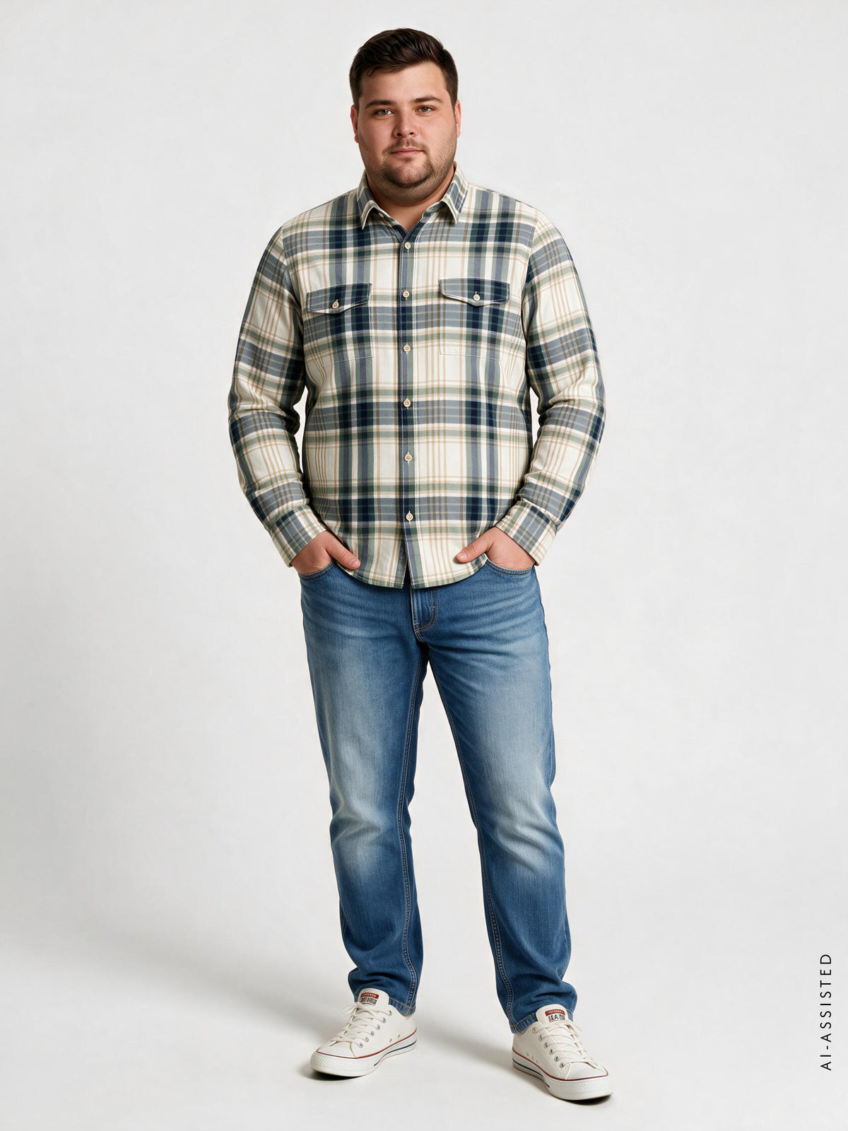 Men's plaid shirt in soft cotton, plus sizes