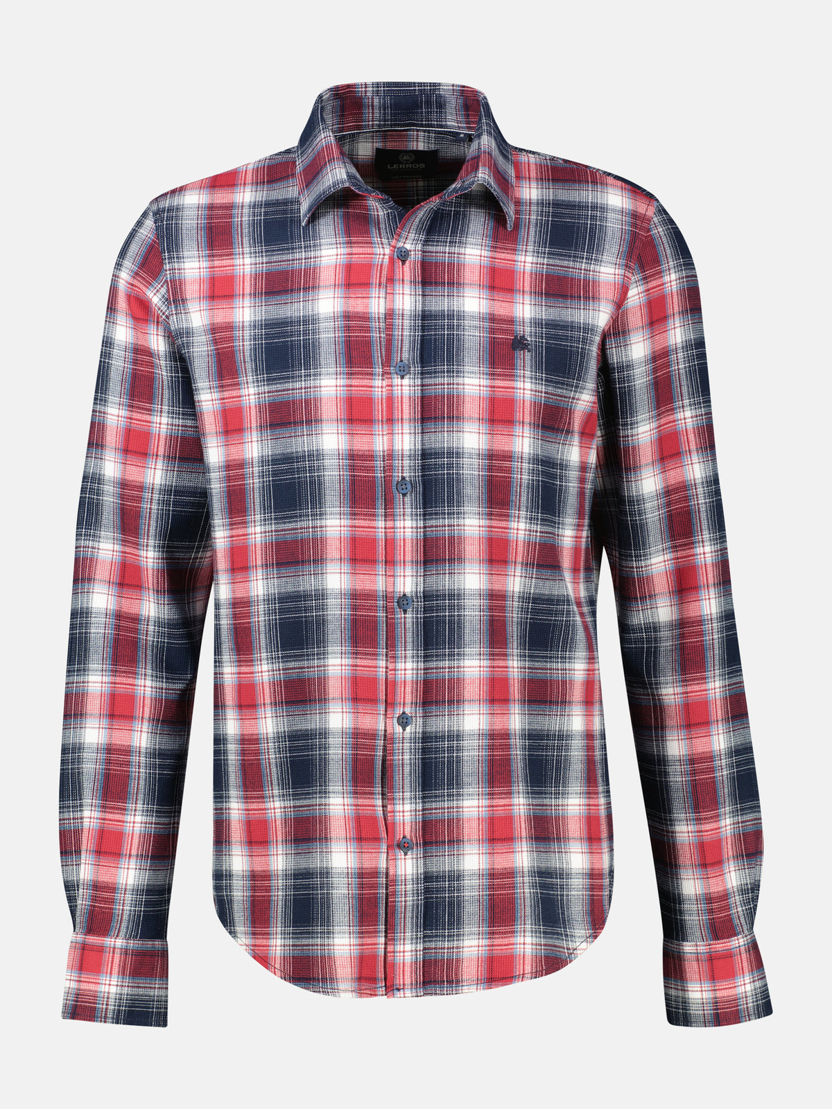 Classic checked shirt in pure cotton with a waffle texture