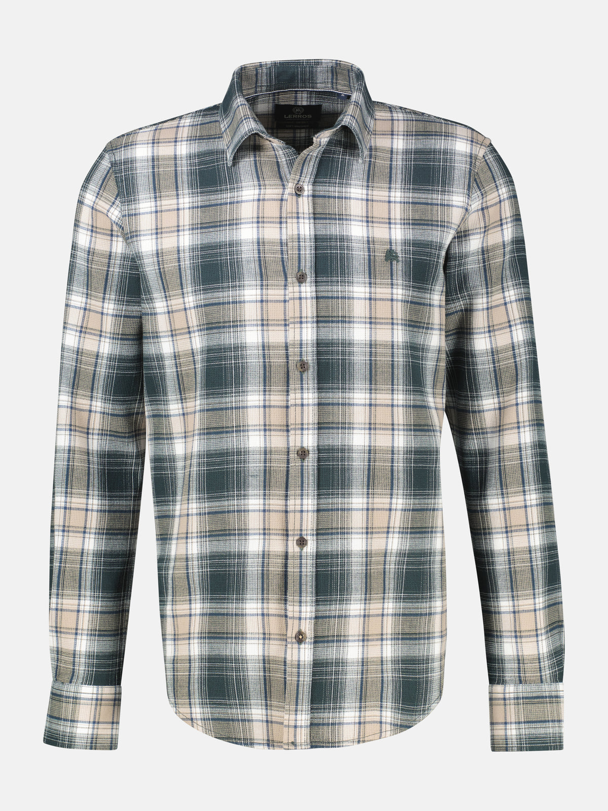 Classic checked shirt in pure cotton with a waffle texture