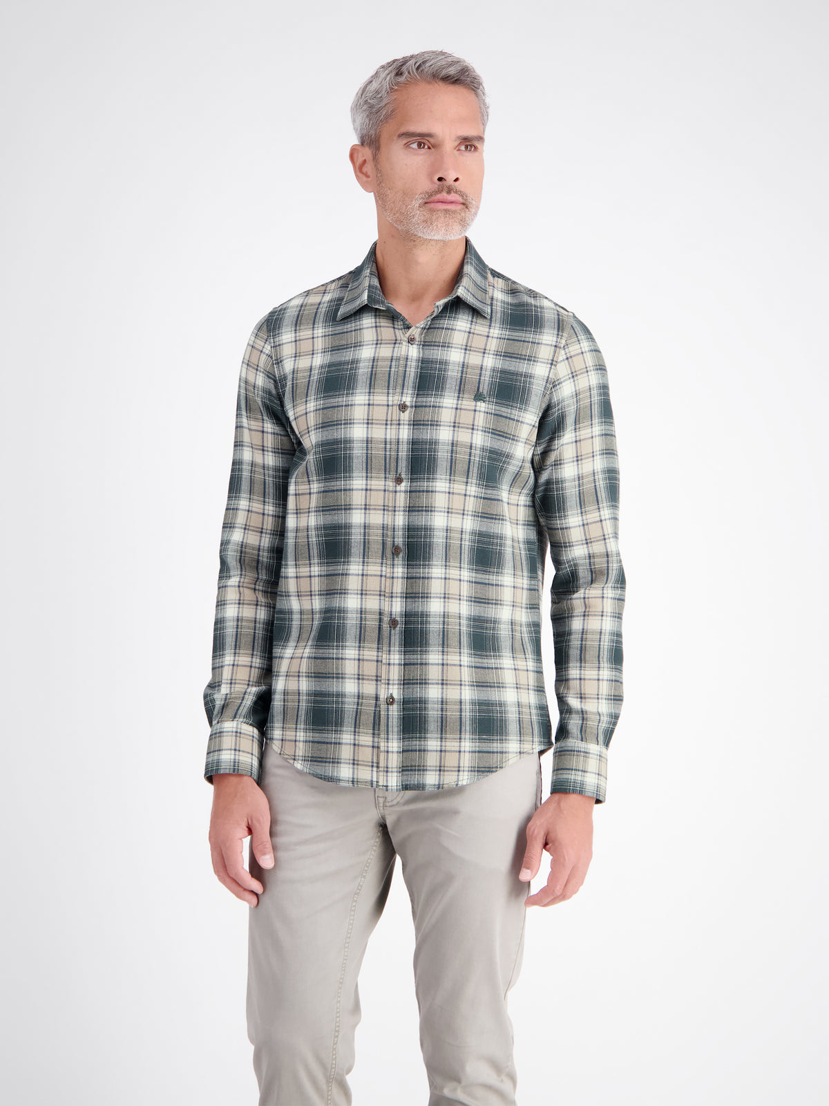 Classic checked shirt in pure cotton with a waffle texture