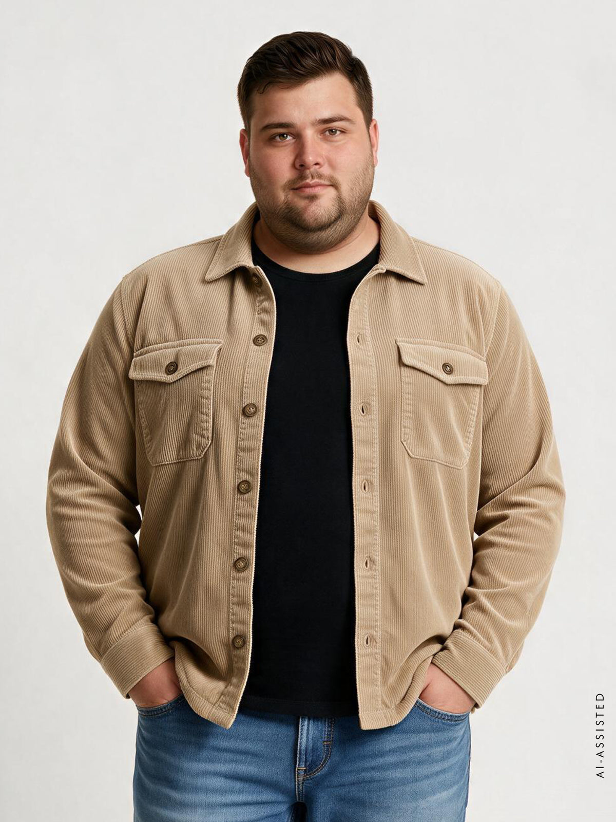 Men's Corduroy Shirt with Stretch in Plus Sizes