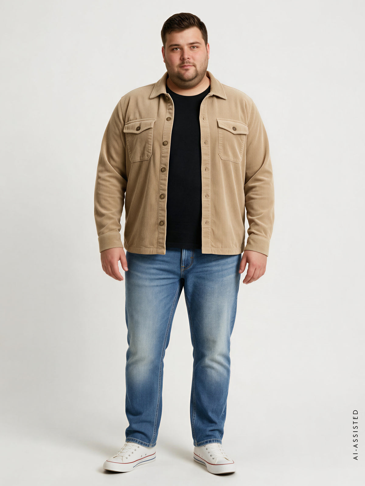 Men's Corduroy Shirt with Stretch in Plus Sizes
