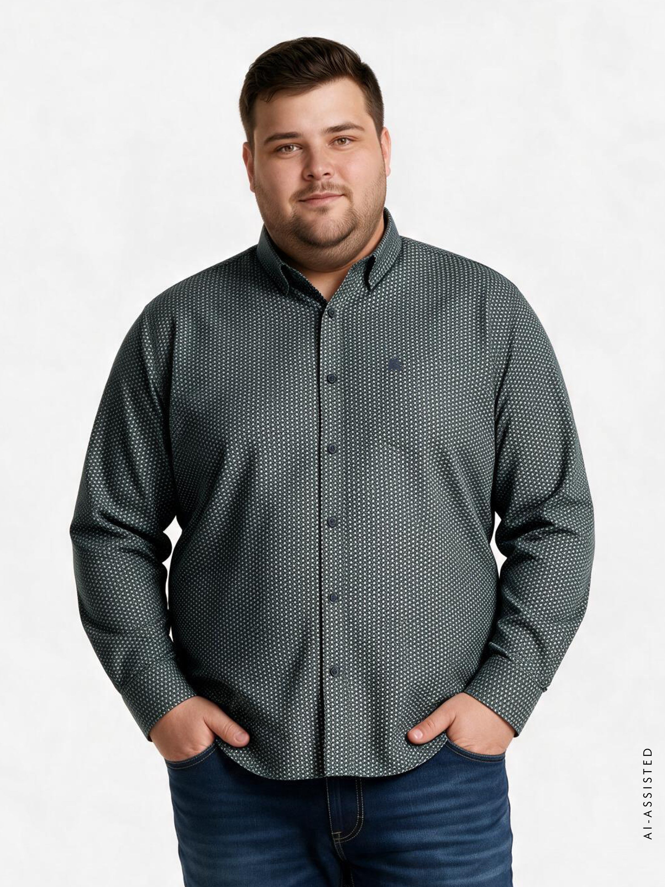 Men's shirt with a vibrant print pattern in plus sizes