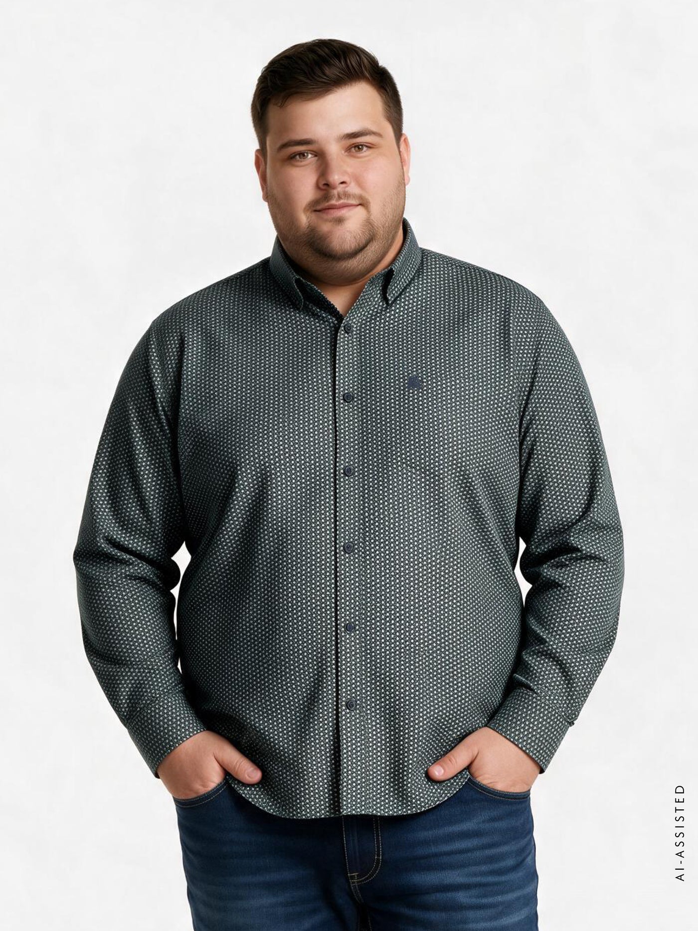 Men's shirt with a vibrant print pattern in plus sizes