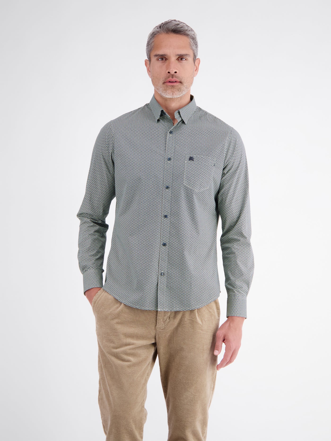 Sporty men's shirt with a vibrant print pattern