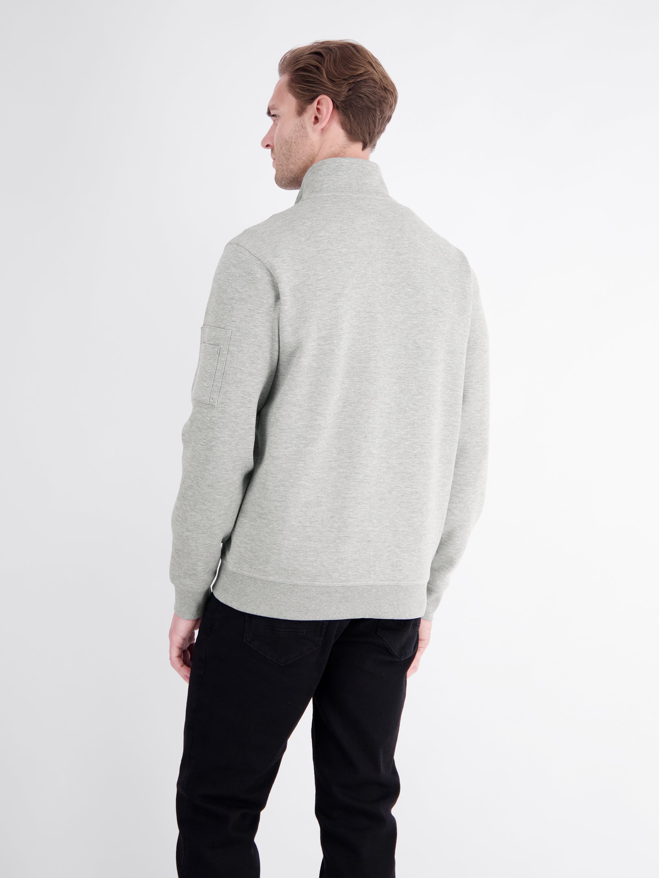 Sporty sweatshirt jacket with stand-up collar made from a robust cotton blend