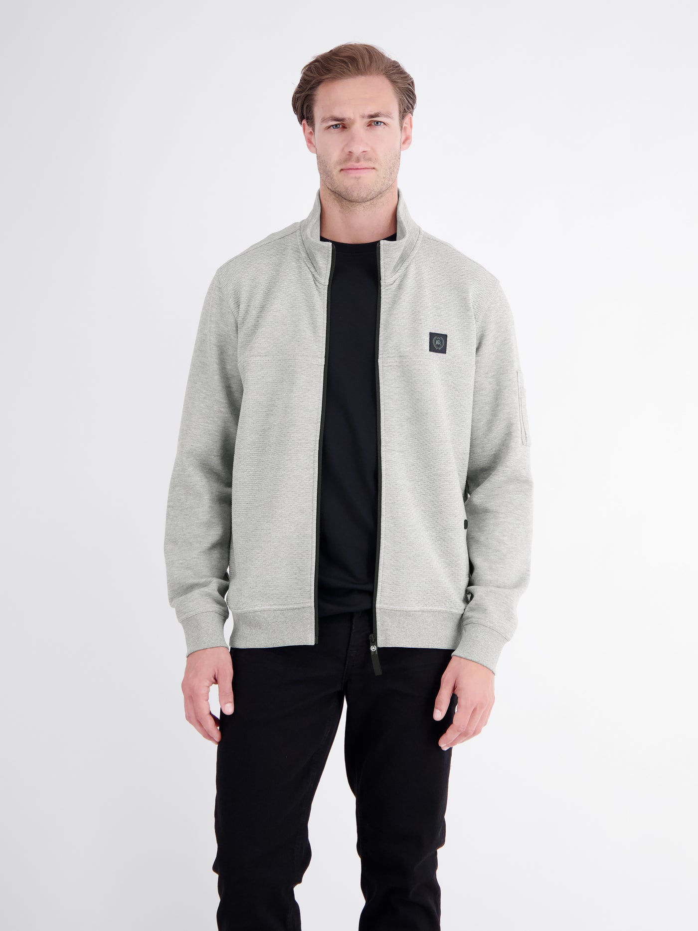 Sportive Sweatjacke mit Stehkragen aus robustem Baumwollmix