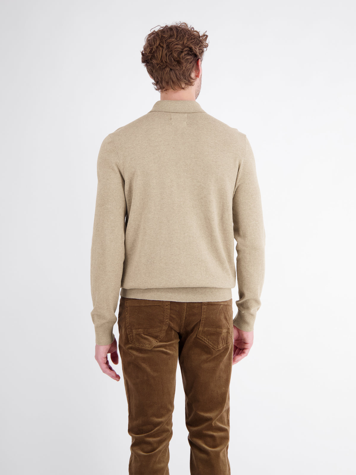 Long-sleeve polo shirt in cotton knit with flexible ribbed cuffs