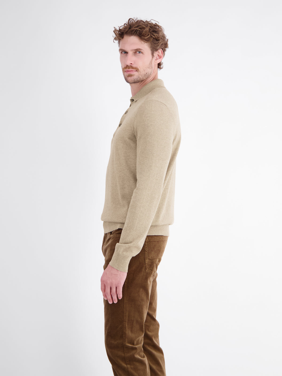 Long-sleeve polo shirt in cotton knit with flexible ribbed cuffs