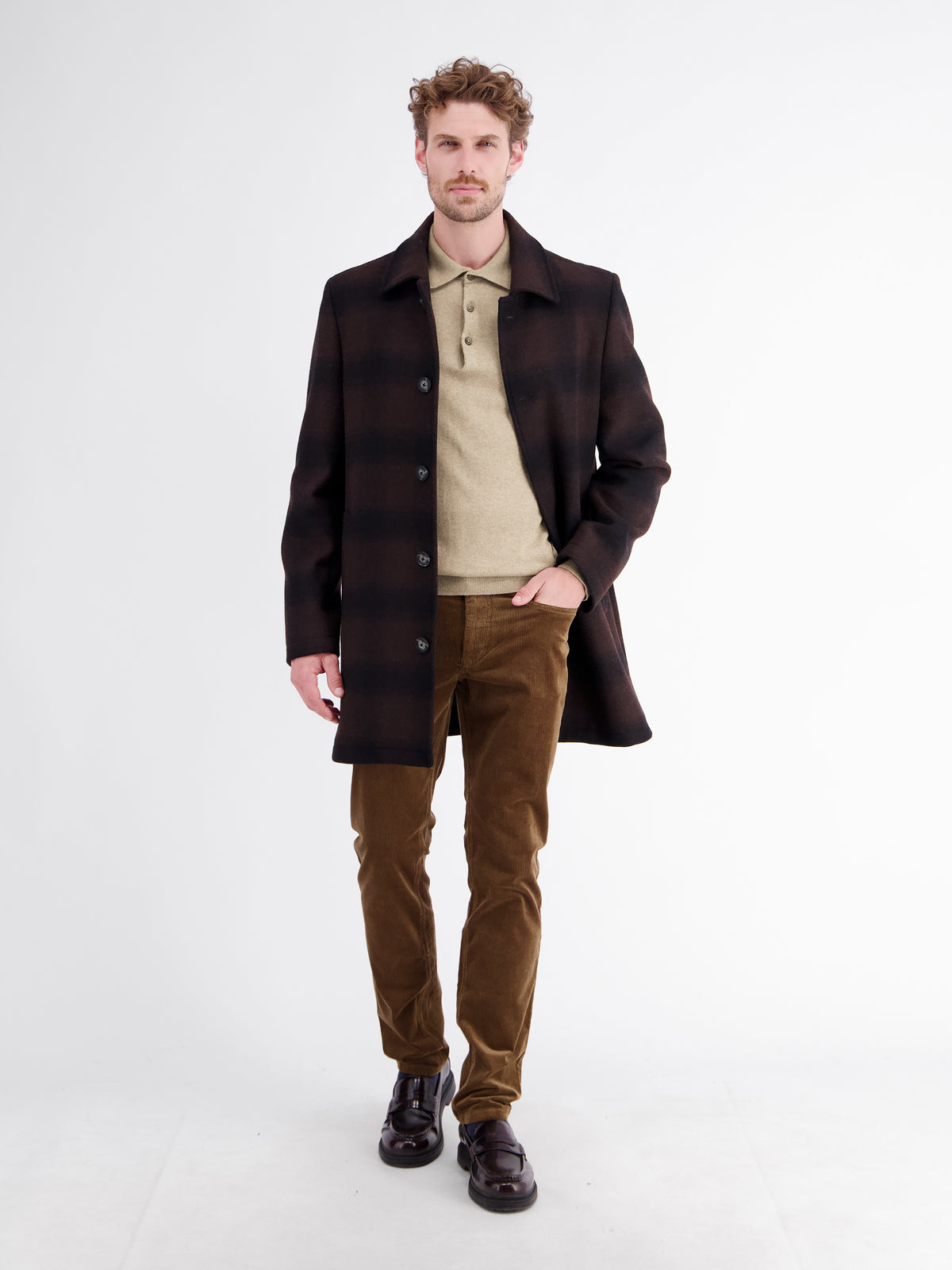 Long-sleeve polo shirt in cotton knit with flexible ribbed cuffs