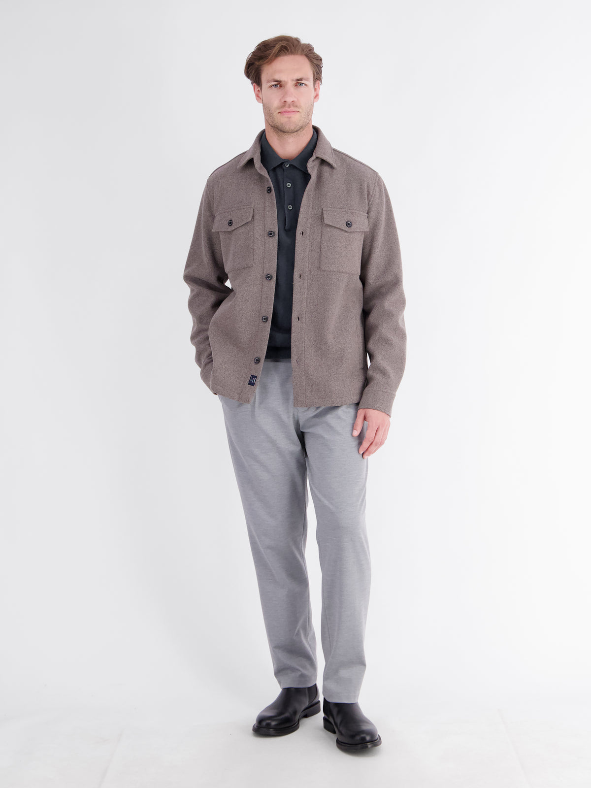 Long-sleeve polo shirt in cotton knit with flexible ribbed cuffs