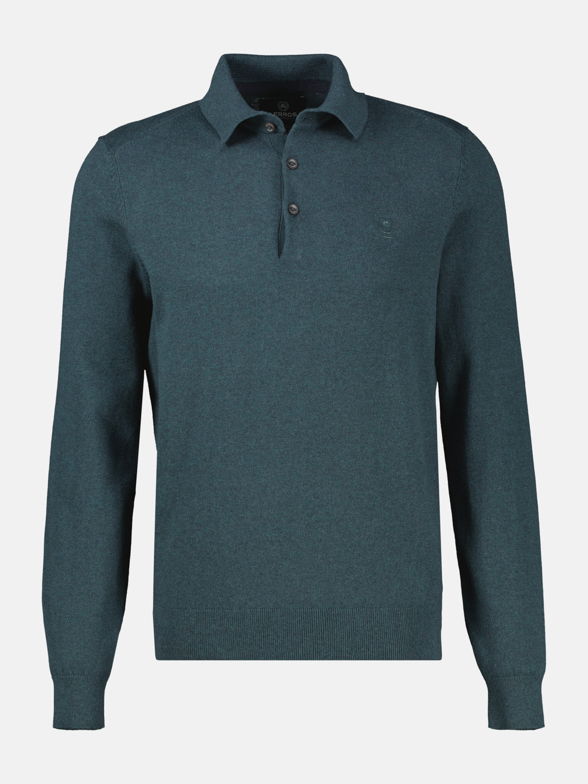 Long-sleeve polo shirt in cotton knit with flexible ribbed cuffs