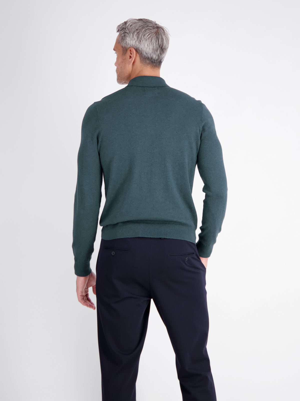 Long-sleeve polo shirt in cotton knit with flexible ribbed cuffs