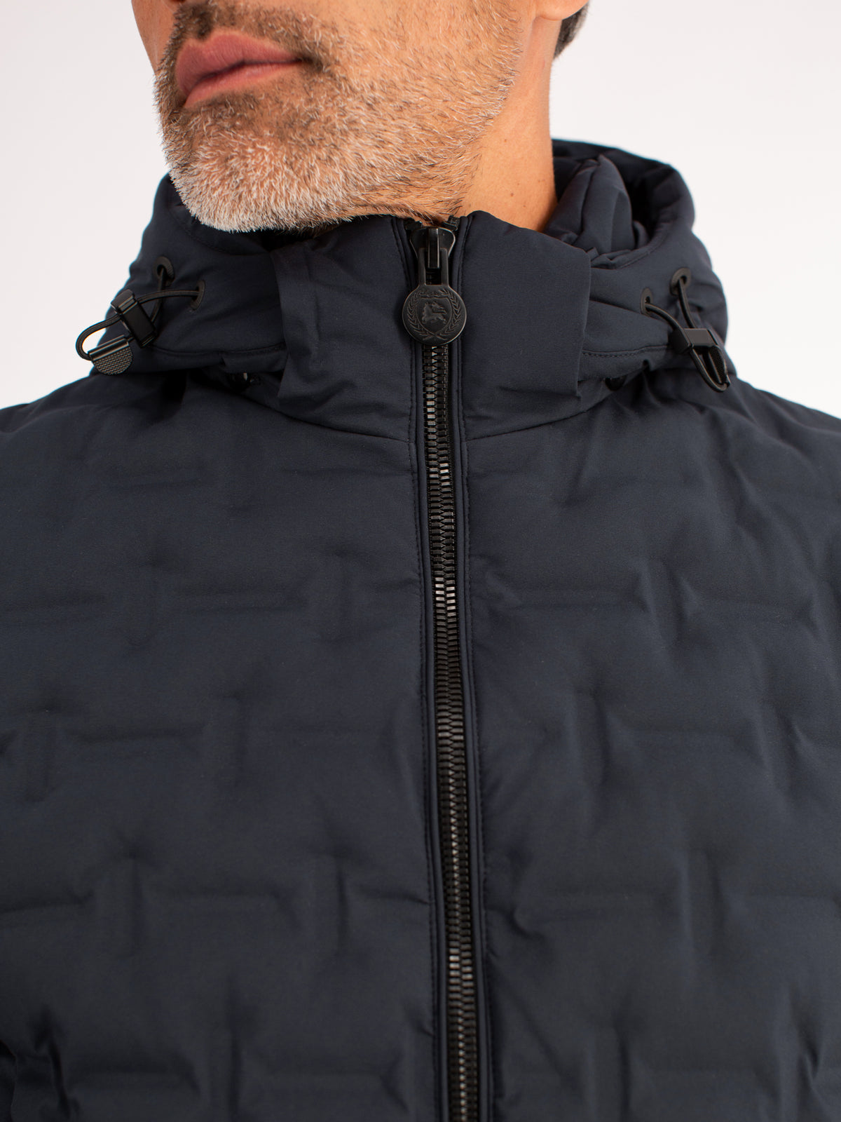 Warm quilted functional jacket with detachable hood
