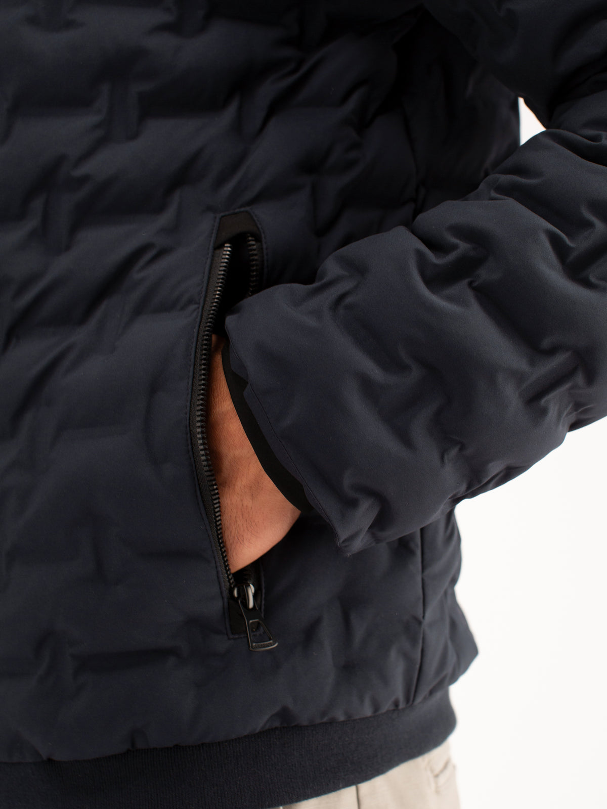 Warm quilted functional jacket with detachable hood