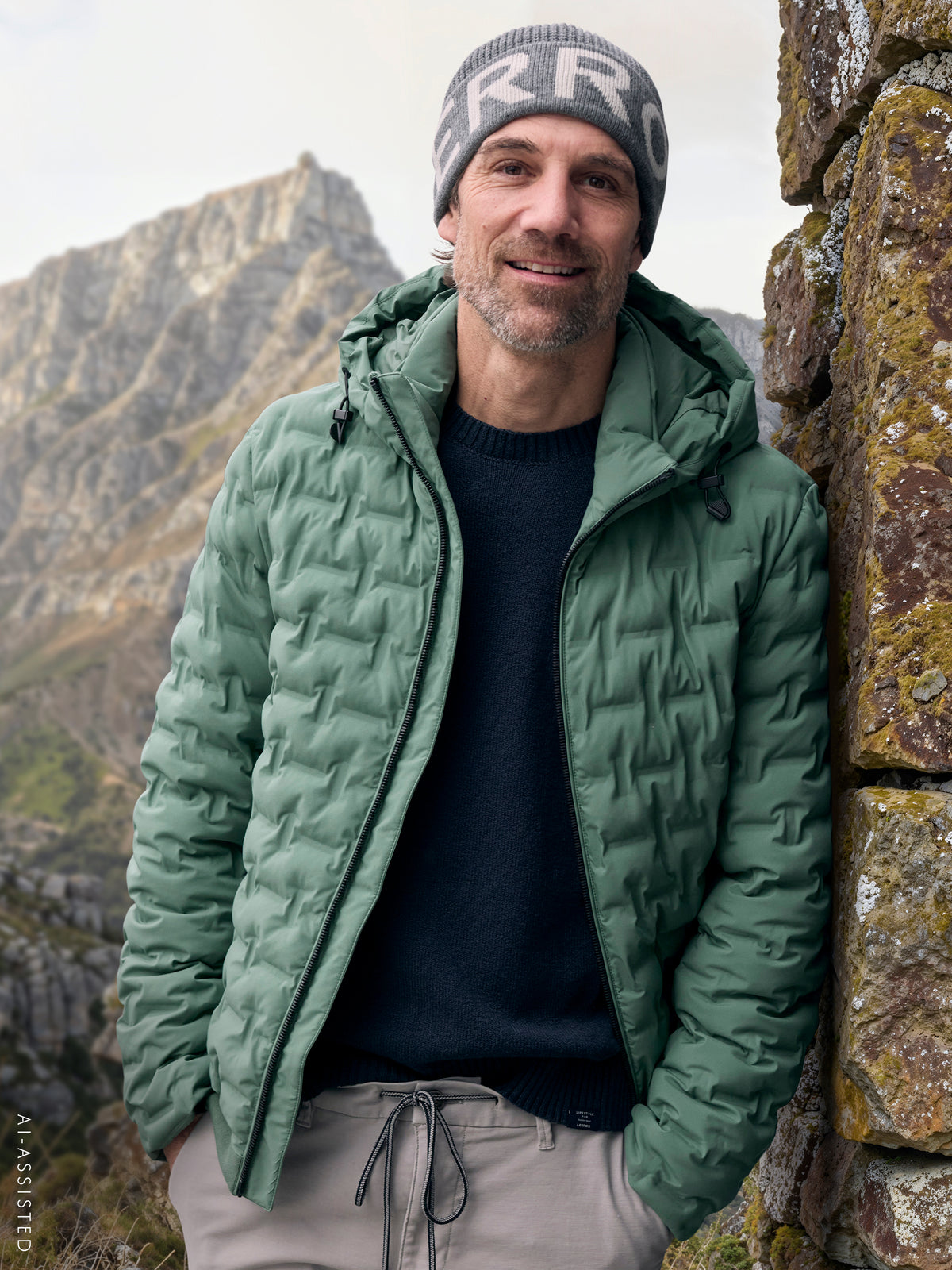 Warm quilted functional jacket with detachable hood