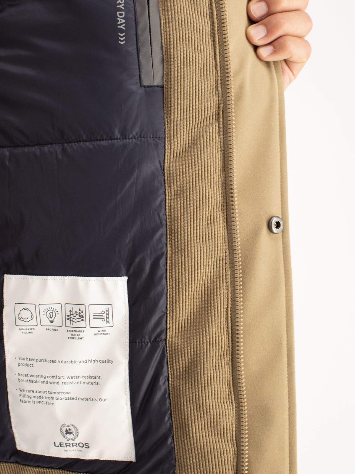 Functional jacket made of wind and water-repellent corduroy fabric