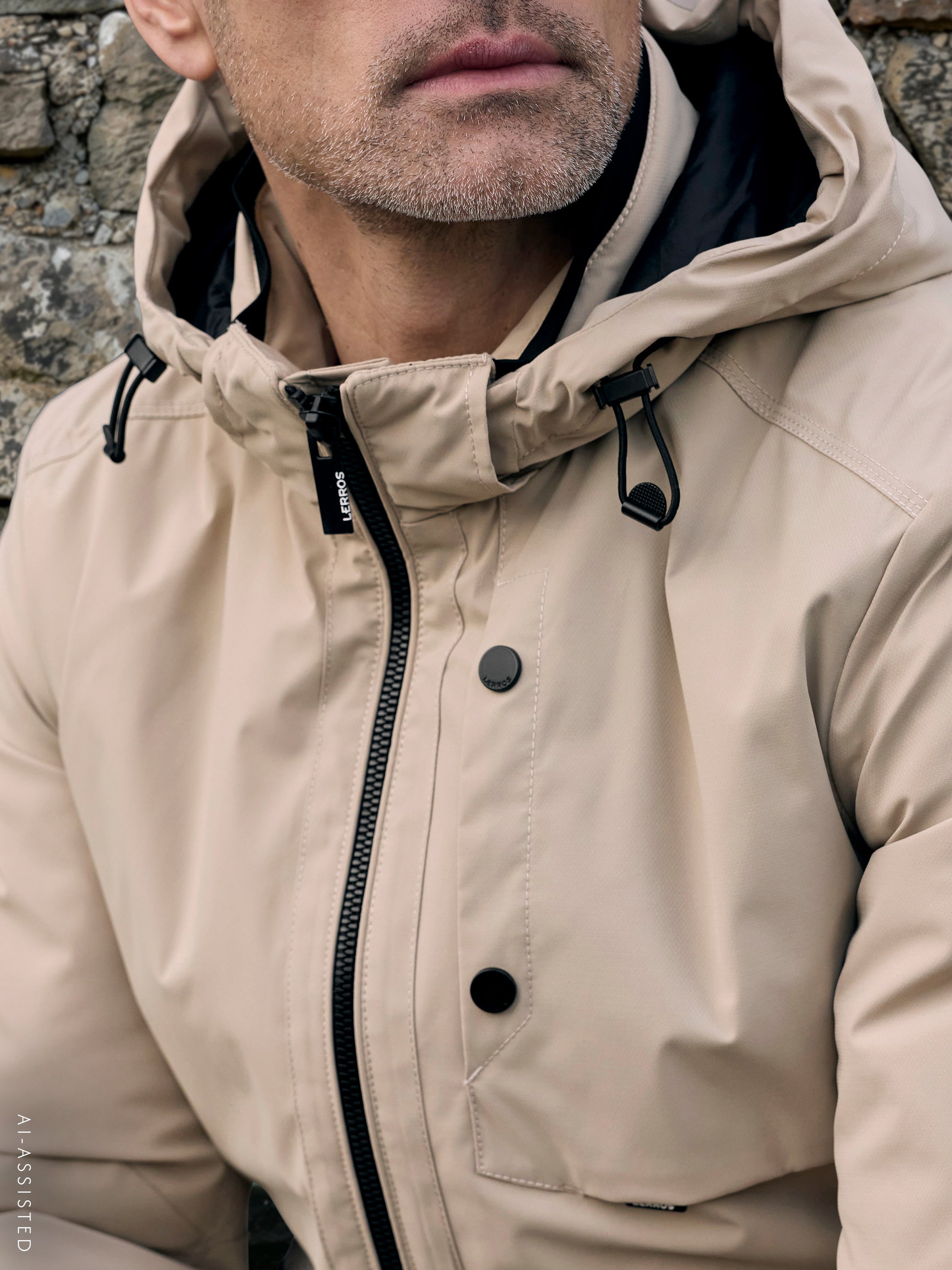 Sporty jacket made of wind- and water-repellent synthetic fiber