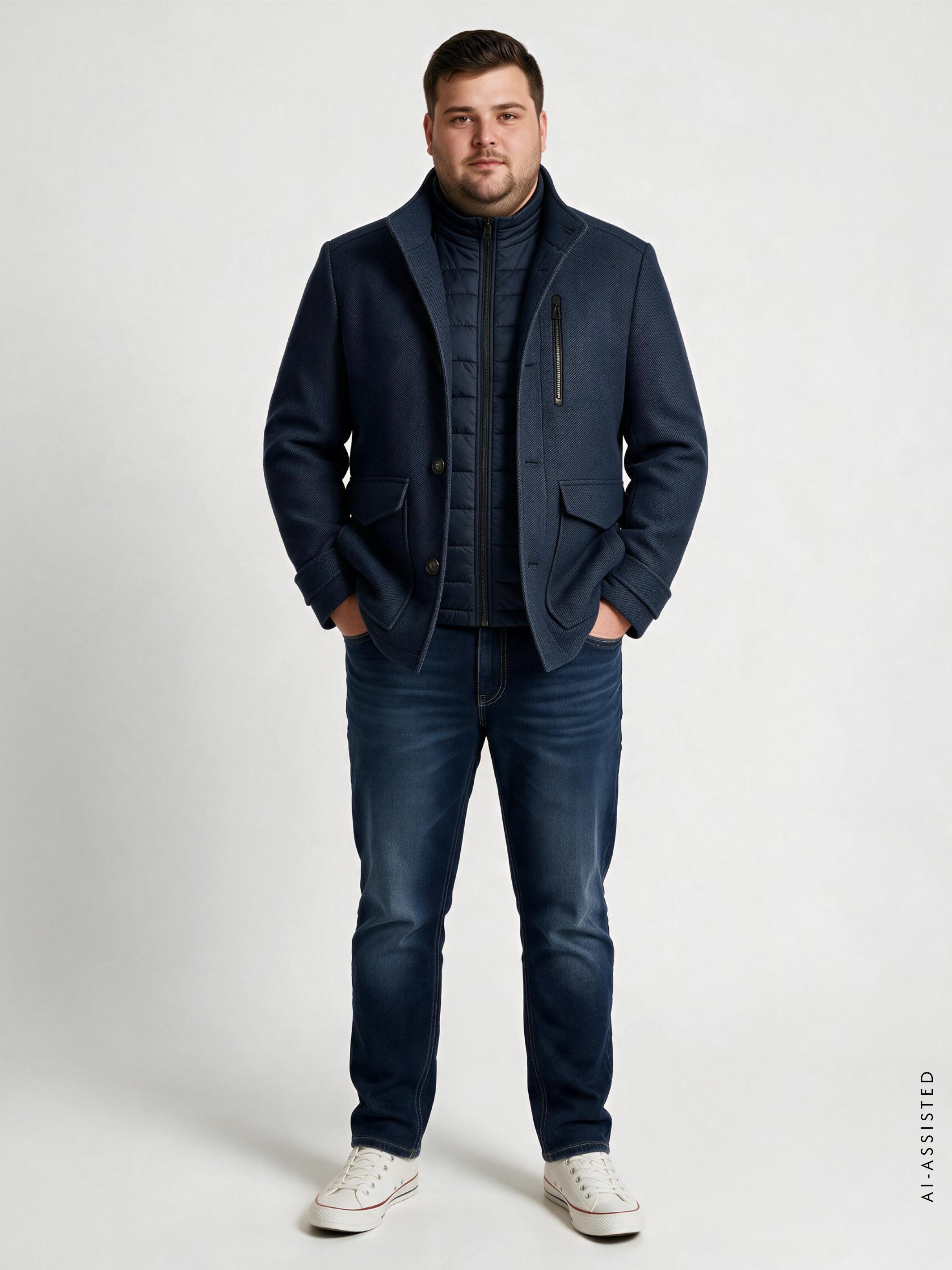 Casual 2-in-1 wool blend coat in plus sizes