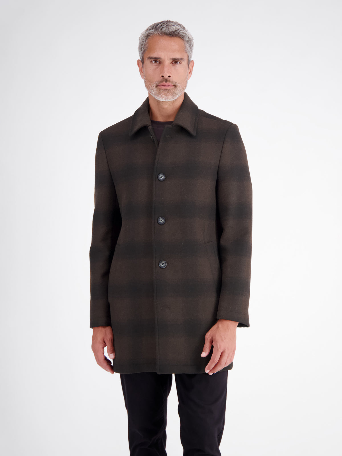 Men's checked blended coat with a revere collar