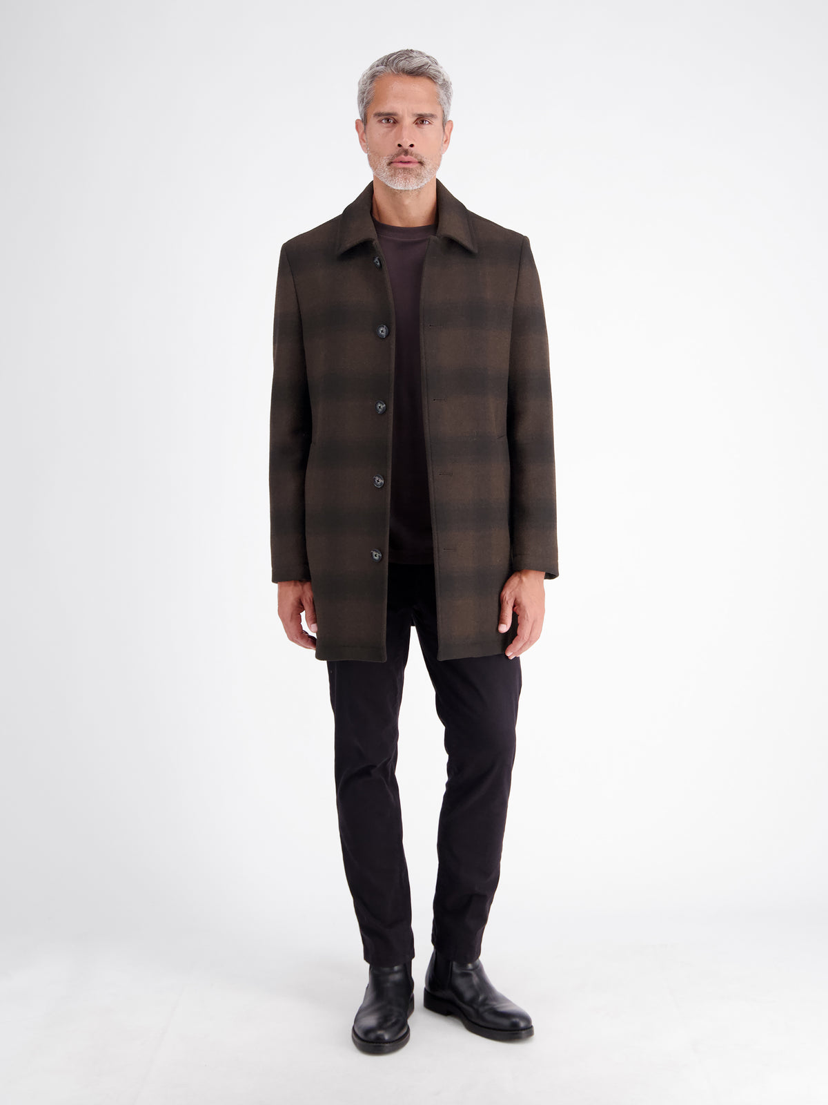 Men's checked blended coat with a revere collar