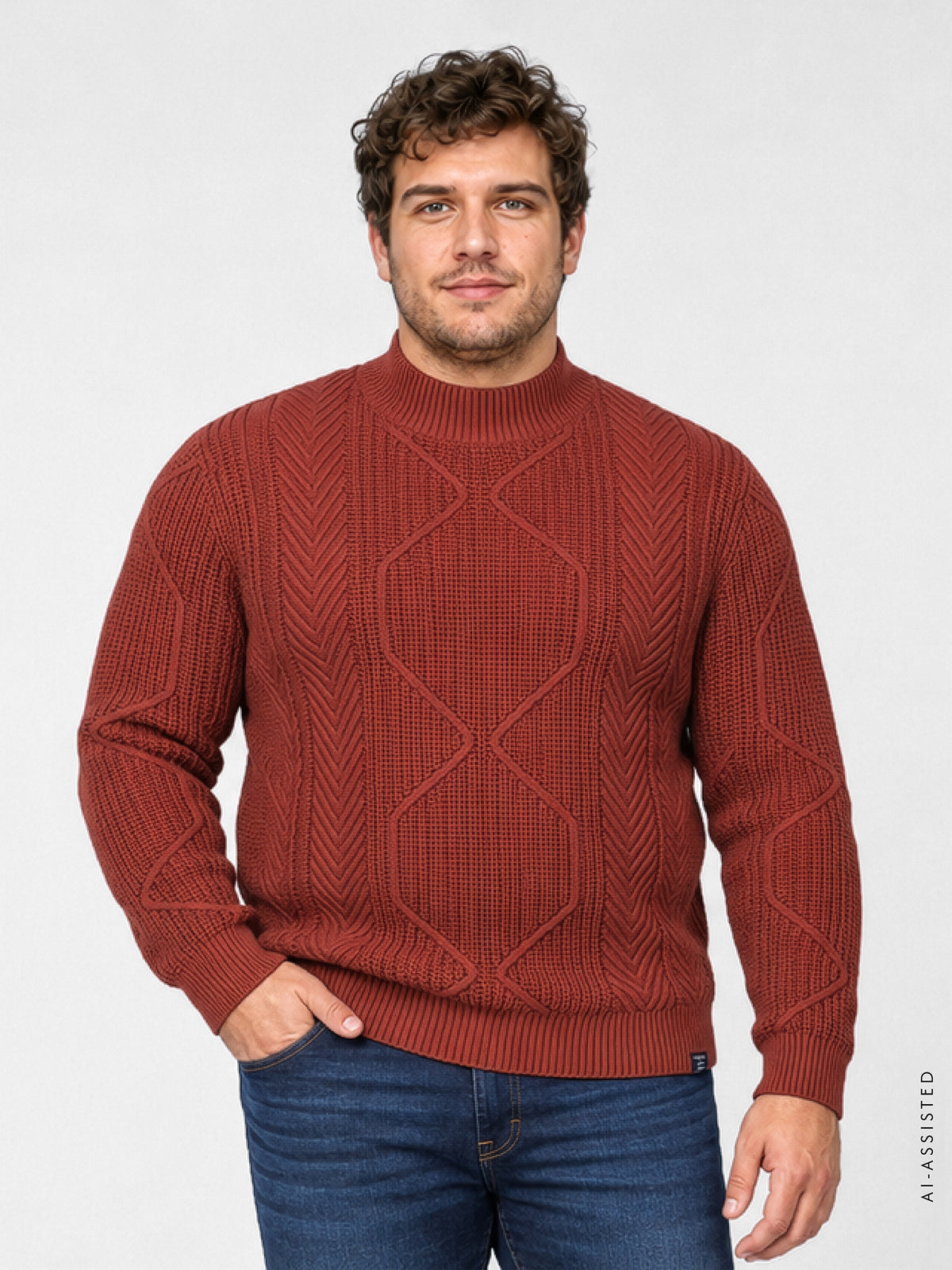 Strickpullover mit Turtleneck aus Baumwollmix, großen Größen