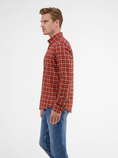 Long-sleeved shirt with herringbone check