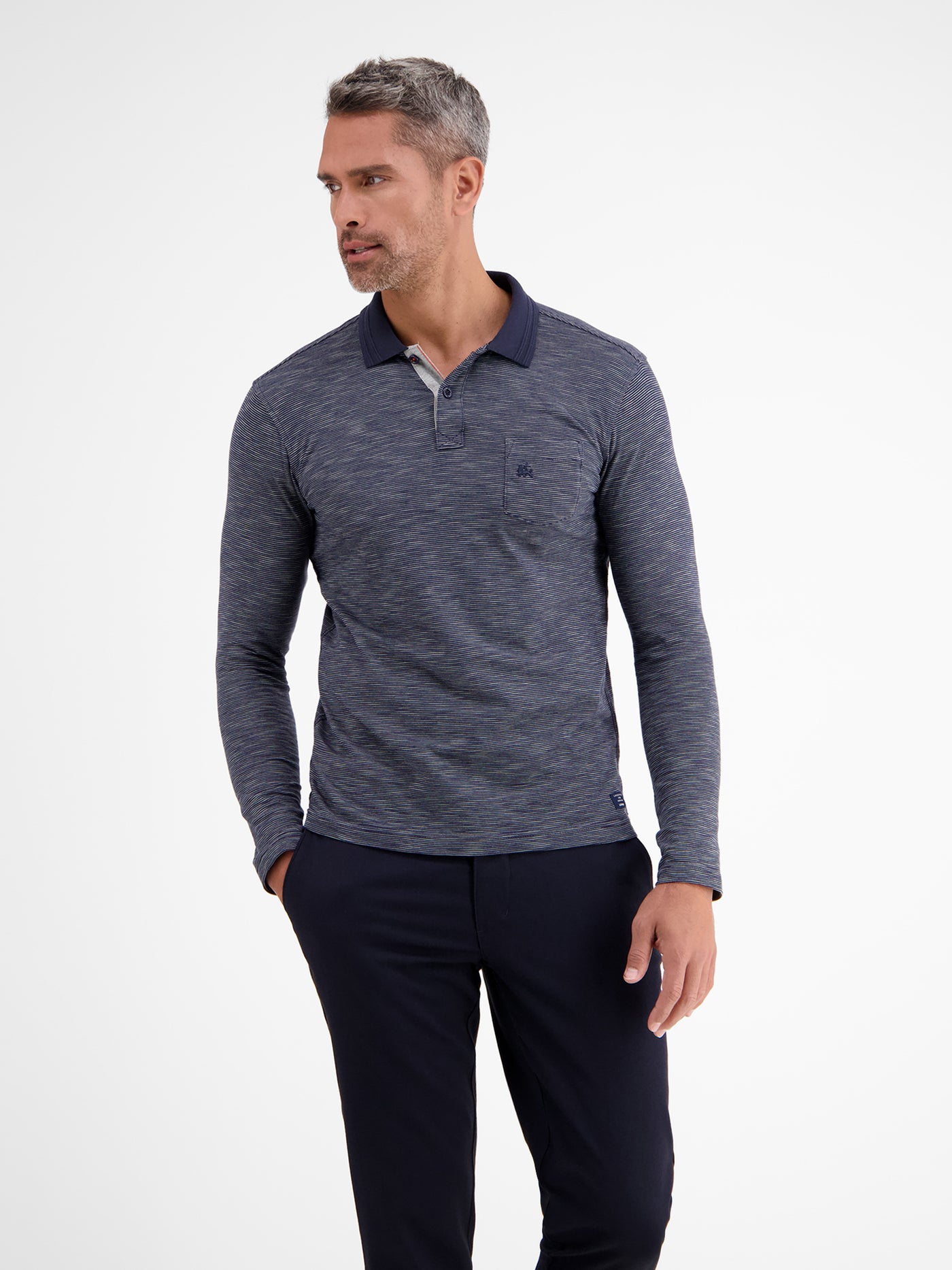 Long-sleeved polo shirt with fineliner stripes